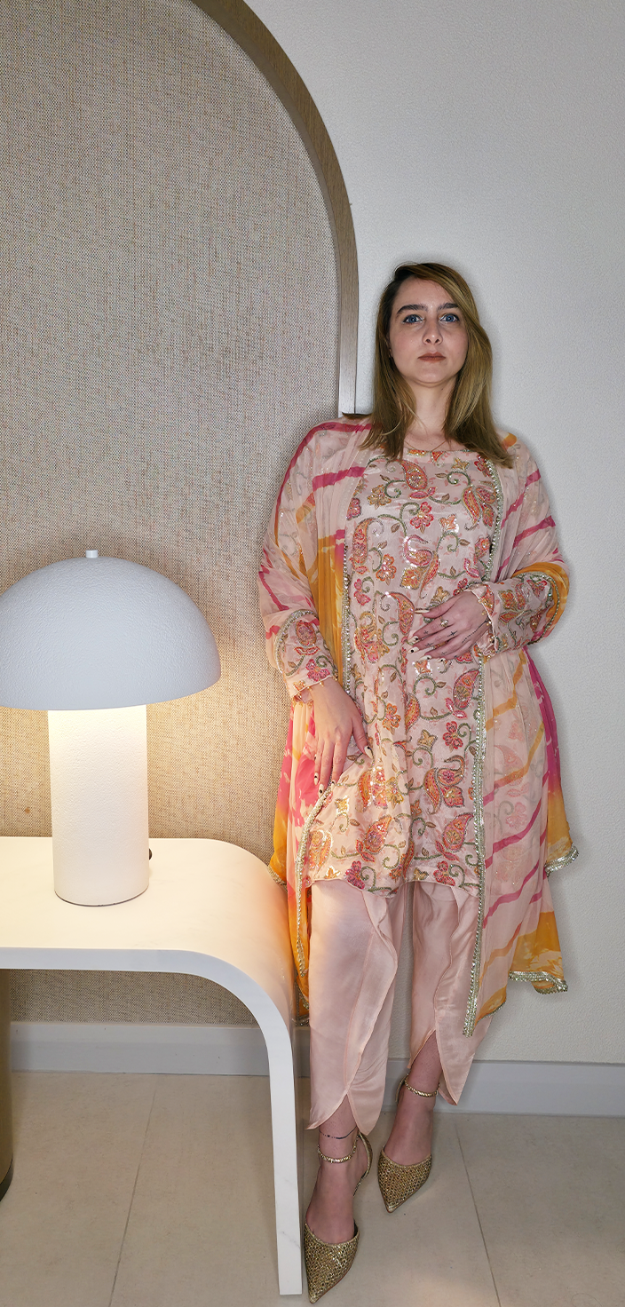 Heritage Hues: Tie-Dye Dupatta & Tulip Shalwar Outfit