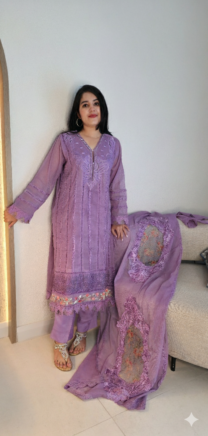 Khaddi Radiance: Lace-Embellished A-Line Shirt Outfit