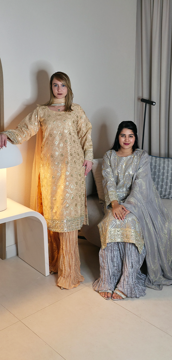 Festive Glow: Gota Work Cotton Long Shirt with Crushed Sharara