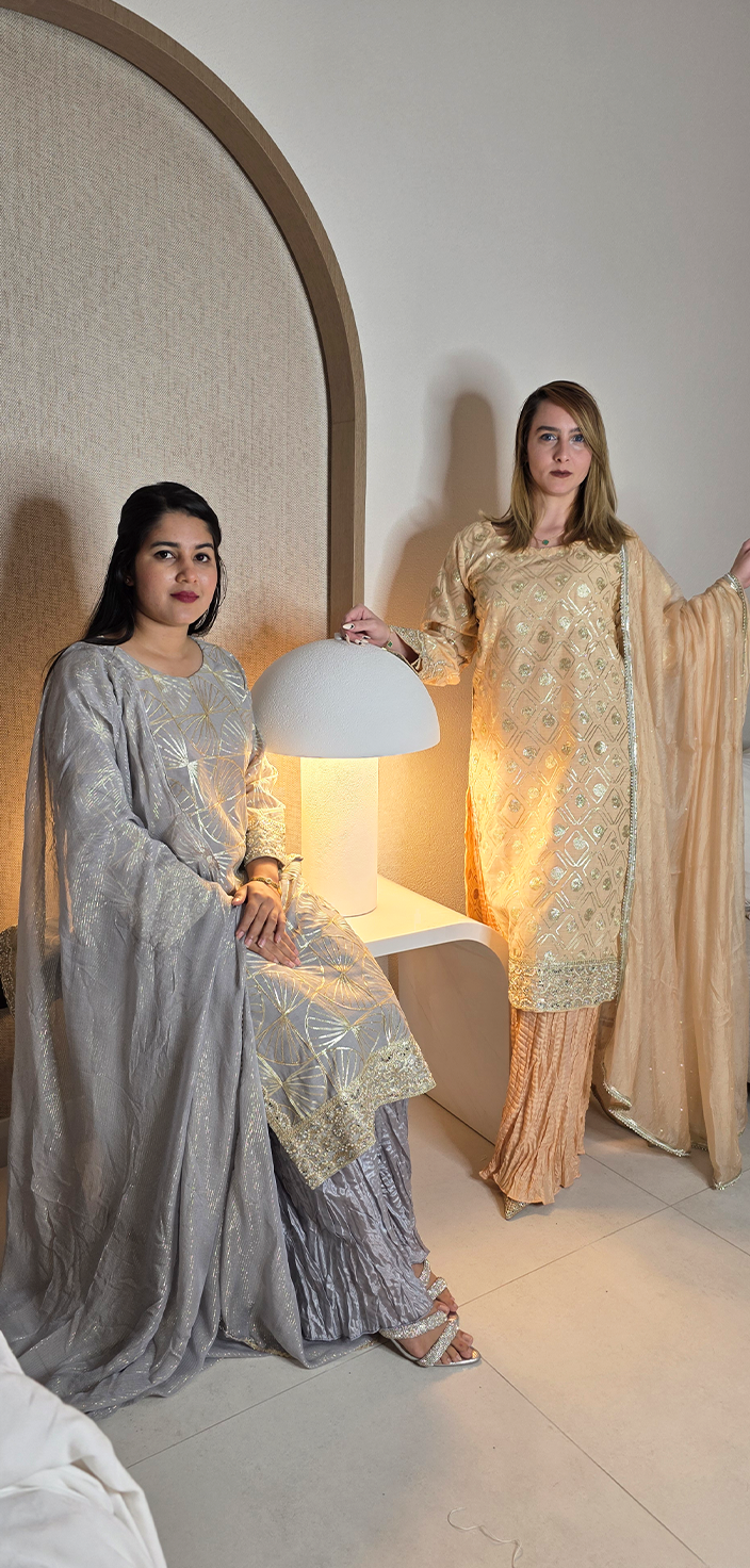 Festive Glow: Gota Work Cotton Long Shirt with Crushed Sharara