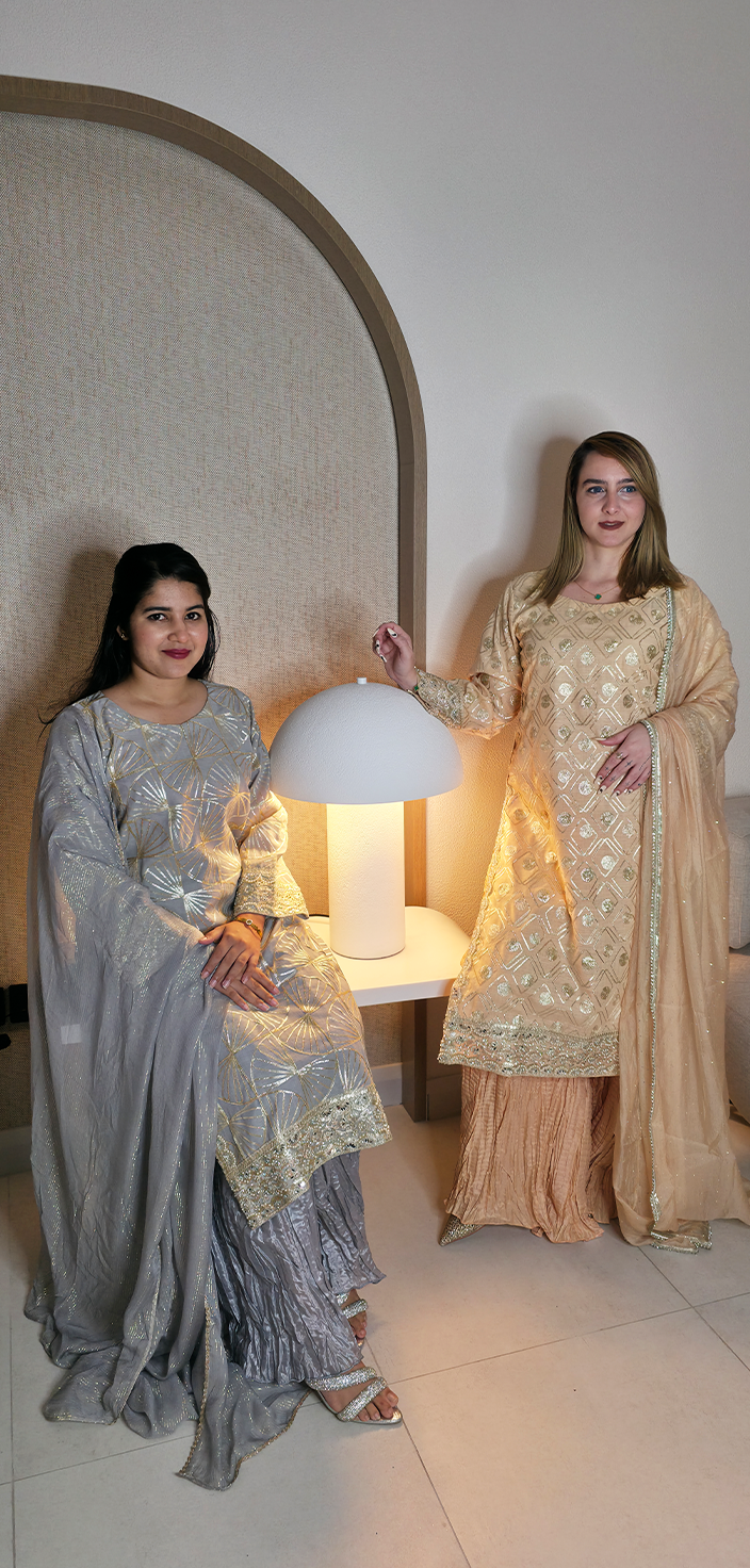 Festive Glow: Gota Work Cotton Long Shirt with Crushed Sharara