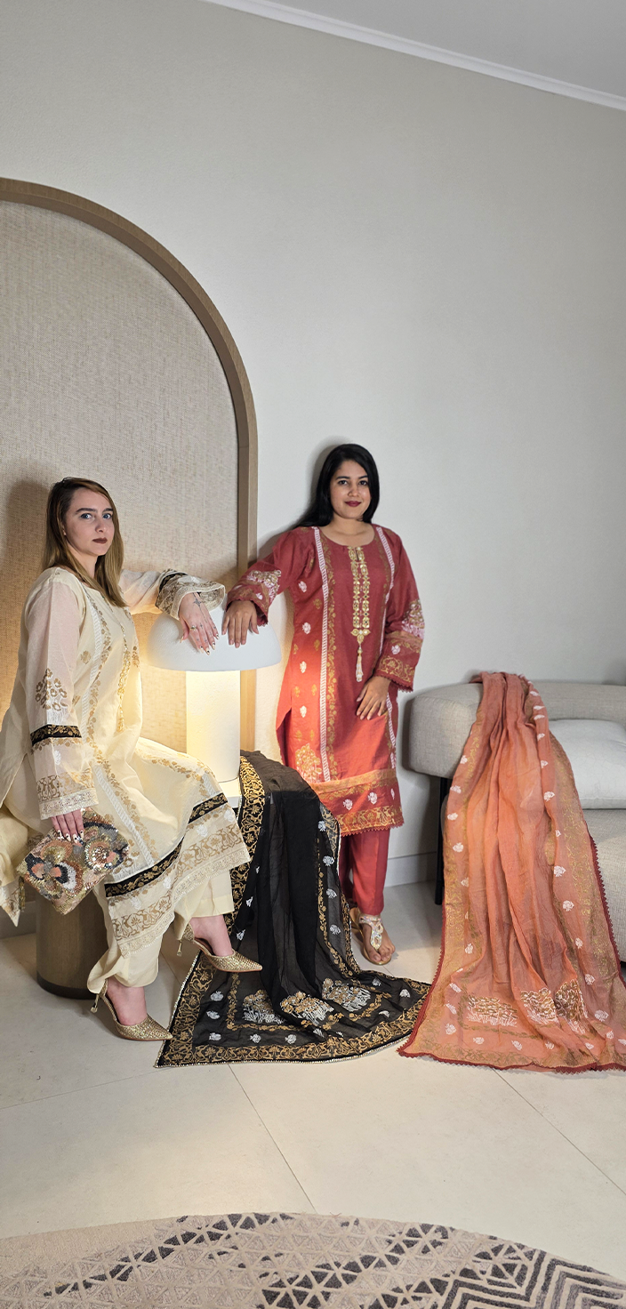 Screen-Printed Khaddi Net Shirt with Tila &amp; Mirror Work Embroidery
