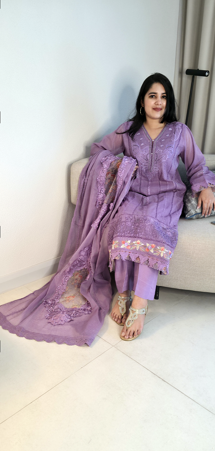 Khaddi Radiance: Lace-Embellished A-Line Shirt Outfit