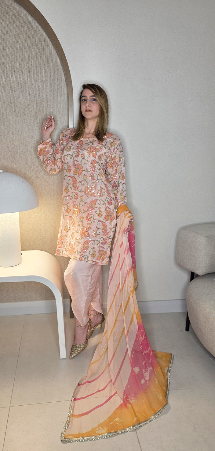 Heritage Hues: Tie-Dye Dupatta & Tulip Shalwar Outfit