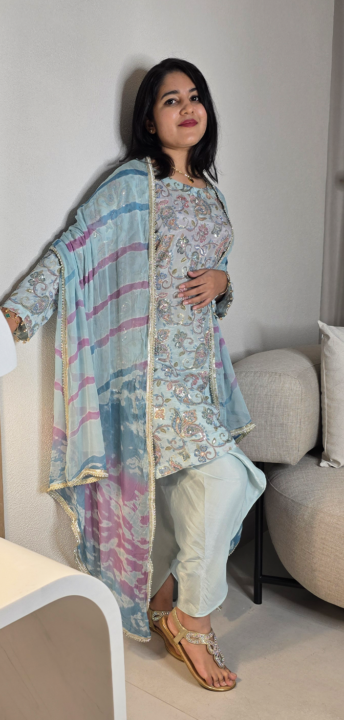 Heritage Hues: Tie-Dye Dupatta & Tulip Shalwar Outfit