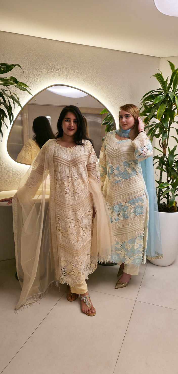 Ethereal Elegance: Imported Net Long Shirt Ensemble