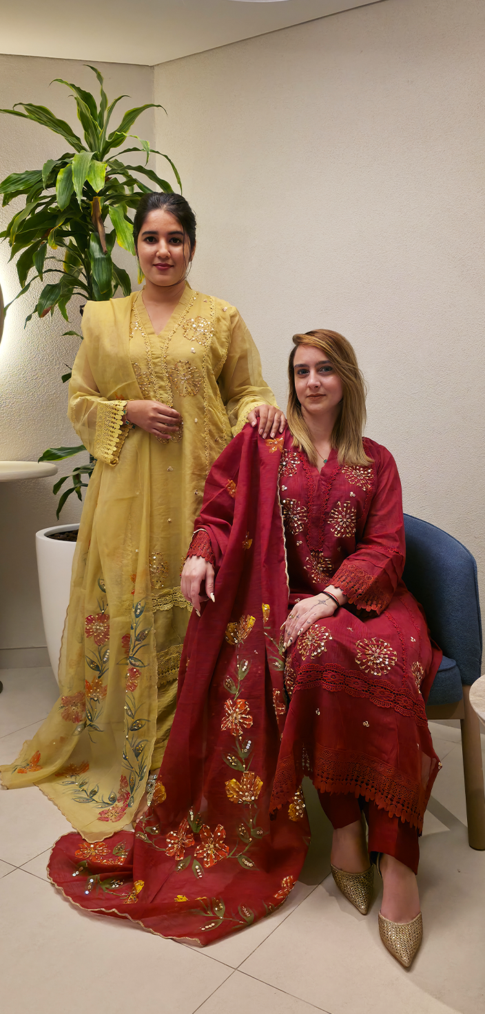 Khadi Net Shirt with Hand-Painted Dupatta and Straight Pants