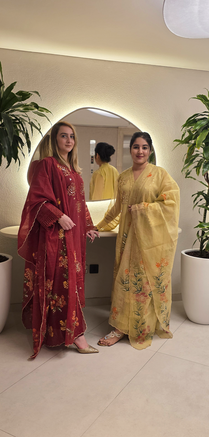 Khadi Net Shirt with Hand-Painted Dupatta and Straight Pants