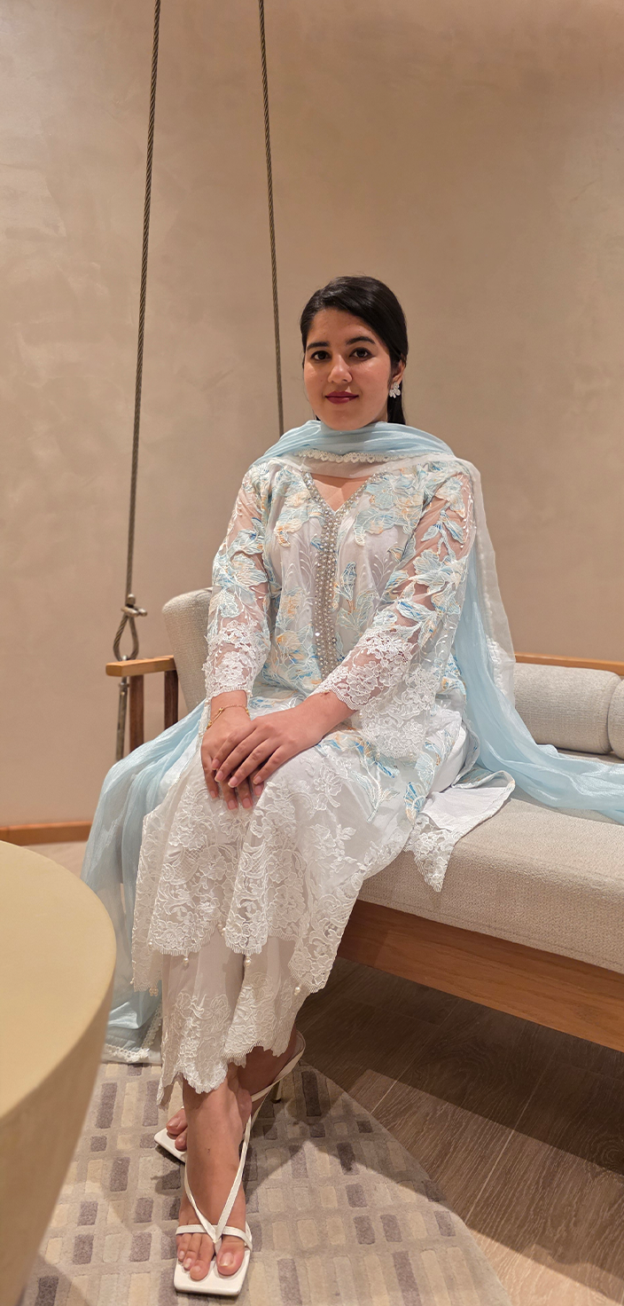 Soft Elegance: Embroidered Net Shirt & Straight Pants Set