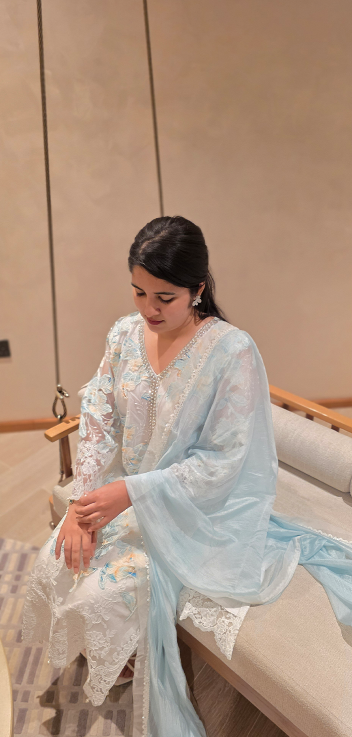 Soft Elegance: Embroidered Net Shirt & Straight Pants Set