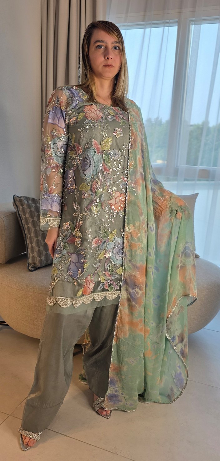 Flora: Hand-Embellished Multi-Colour Net Ensemble